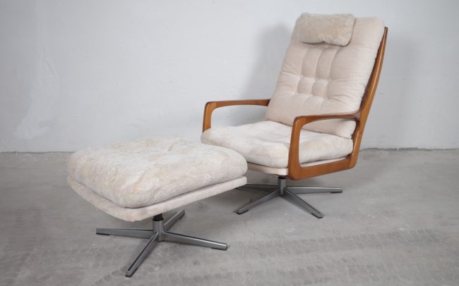 Eugen Schmidt Sessel mit Hocker Mid Century Vintage